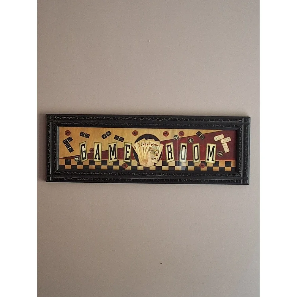 Game Room Framed Wall Art Casino Playing Cards Dominoes Crackle Frame 22.5x7.5